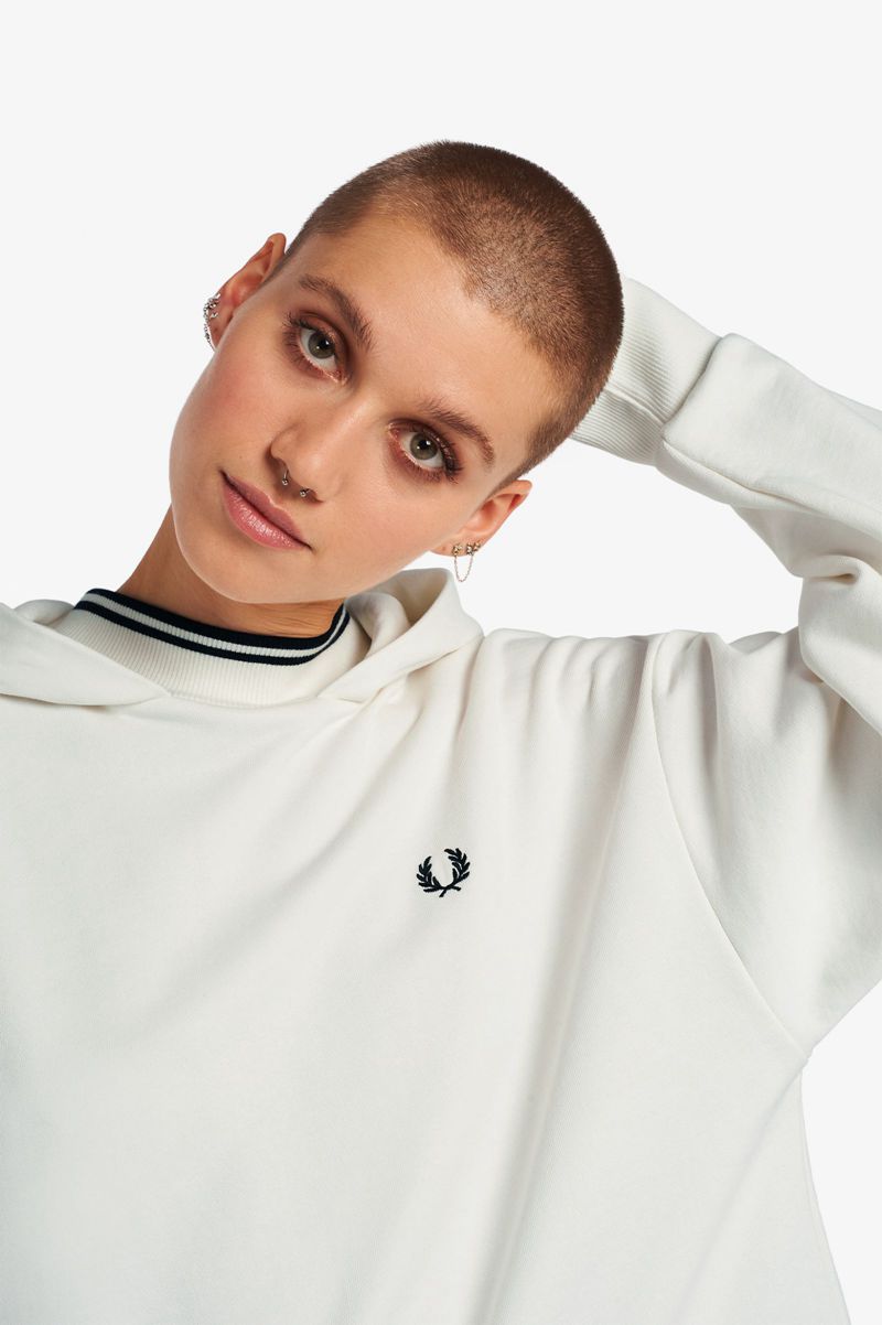 Women's Fred Perry Zip Detail Hooded Sweatshirts White | 4052398-DB