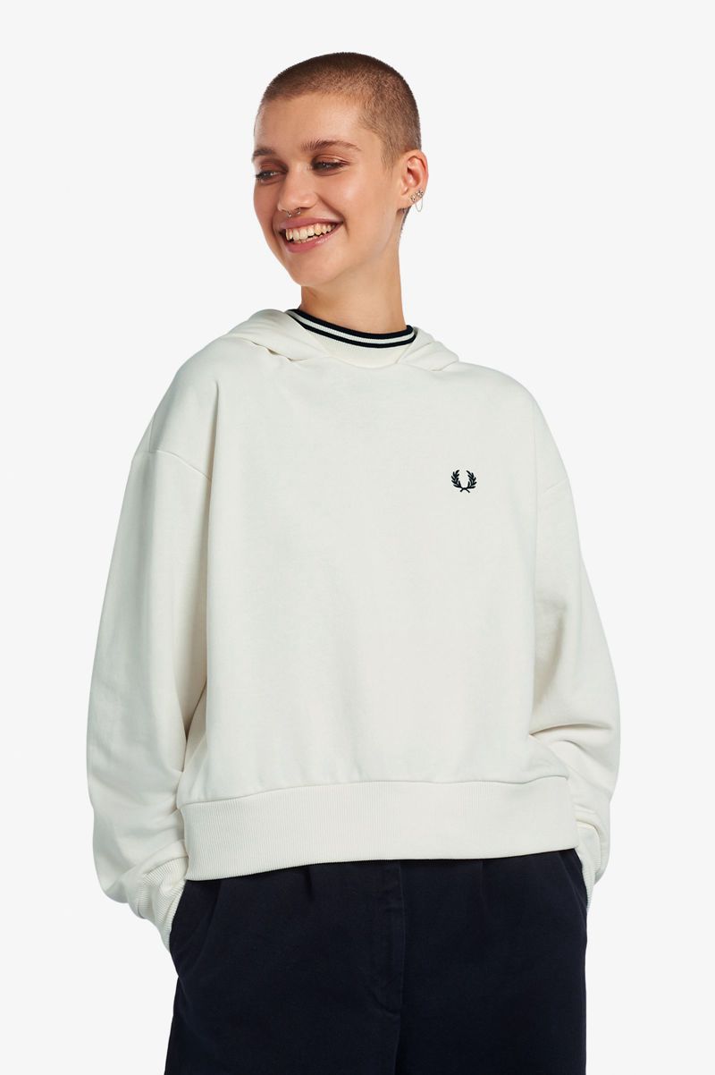 Women's Fred Perry Zip Detail Hooded Sweatshirts White | 4052398-DB