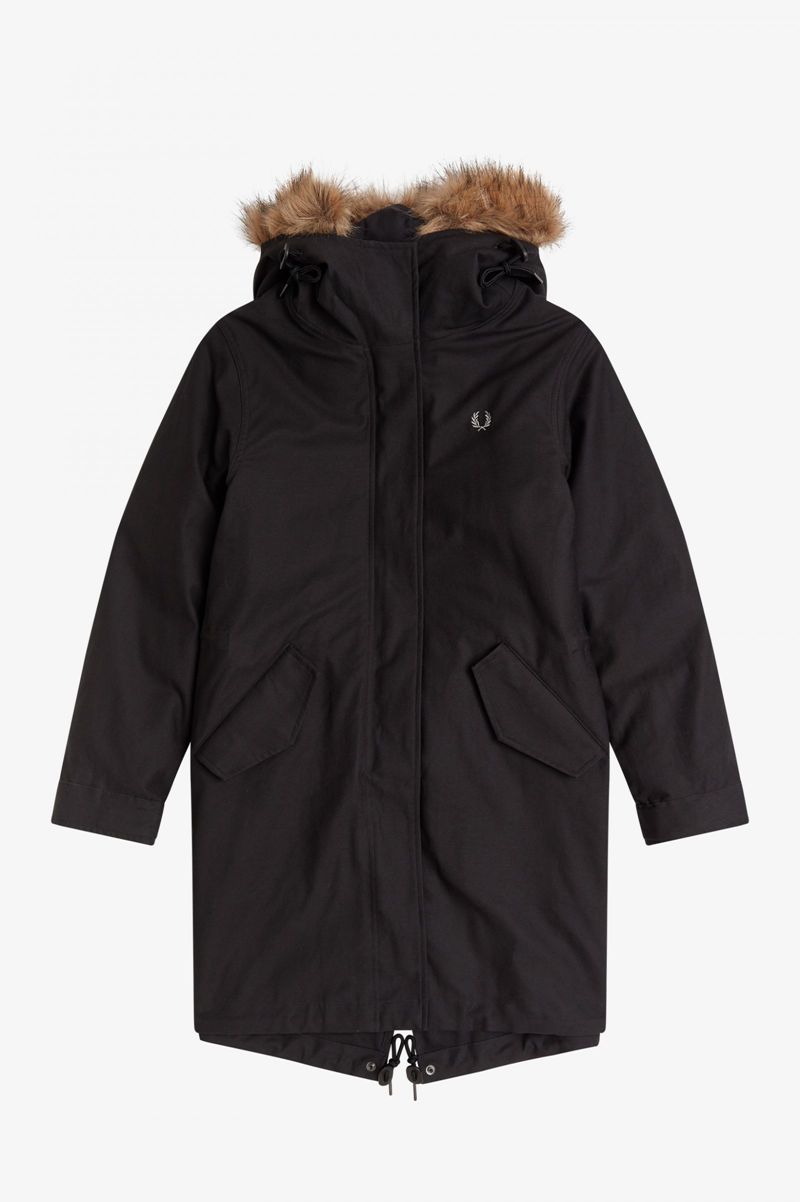 Women's Fred Perry Zip-In Liner Parka Jackets Black | 3048971-HI