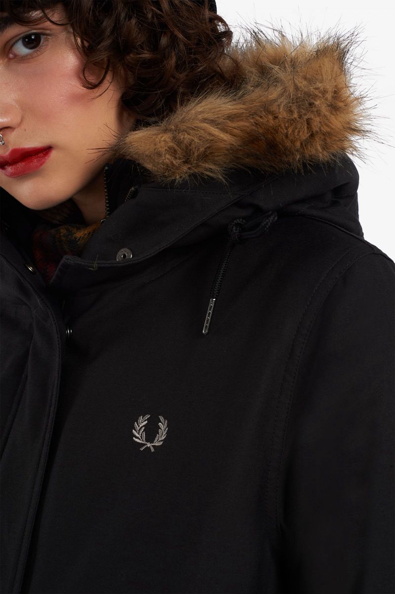 Women's Fred Perry Zip-In Liner Parka Jackets Black | 3048971-HI