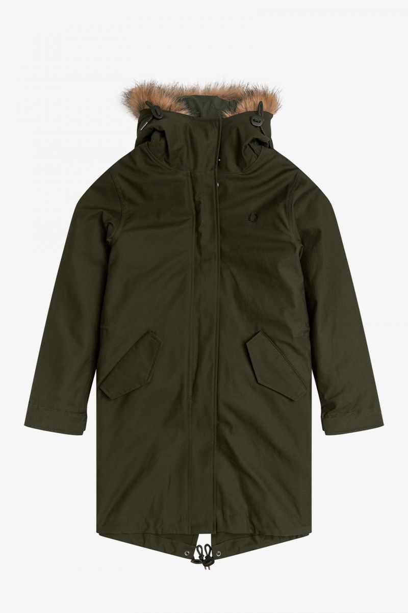 Women's Fred Perry Zip-In Liner Parka Jackets Green | 7095264-SM